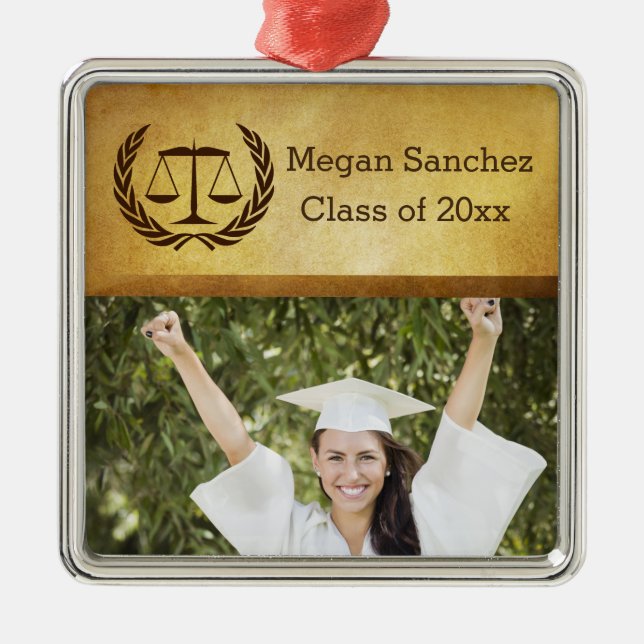 Laurel Leave Wreath | Scales of Justice Law School Metal Ornament (Front)