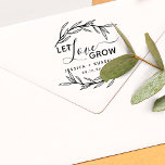 Laurel Leaves Let Love Grow Wedding Rubber Stamp<br><div class="desc">Wedding rubber stamp with laurel leaves framing "let love grow" in modern and script font.</div>