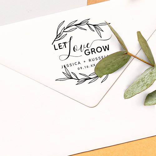 Laurel Leaves Let Love Grow Wedding Rubber Stamp