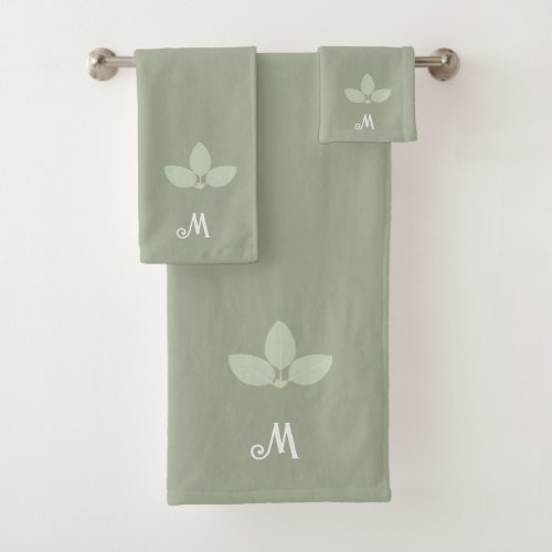 Laurel Leaves  Monogram on Sage Bath Towel Set