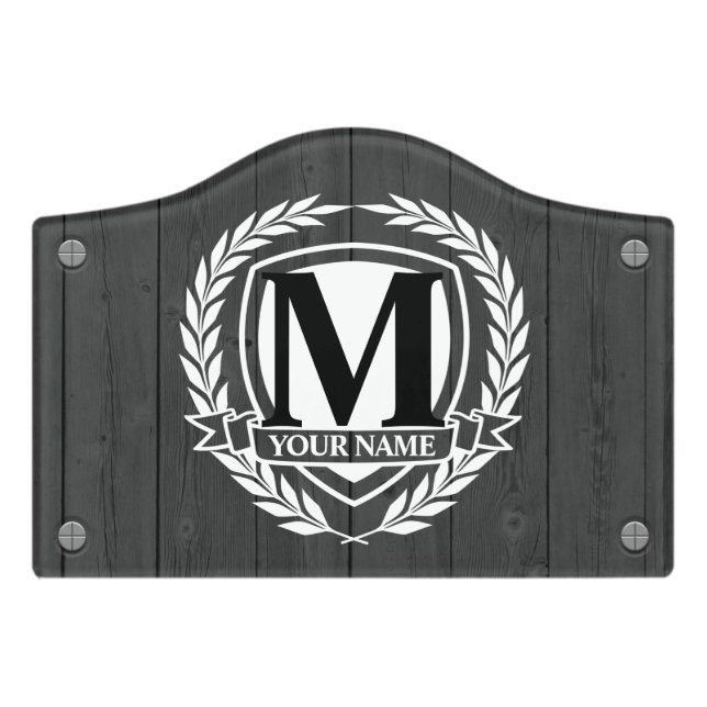 Laurel Monogram Design Door Sign (Small Crest Front)