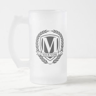 Laurel Monogram Design Frosted Glass Beer Mug