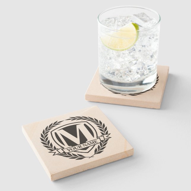 Laurel Monogram Design Stone Coaster (Side)