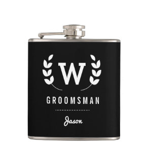 Laurel Monogram Groomsman Flask