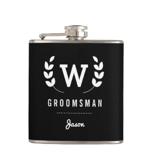 Laurel Monogram Groomsman Flask