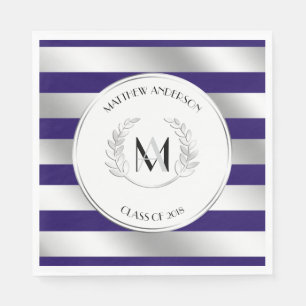 Laurel Monogrammed Silver and Blue Grad Party Napkins