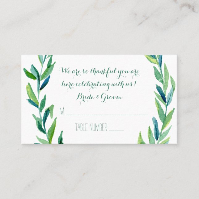 Laurel Olive Leaf Wreath Wedding Table Place Cards (Front)
