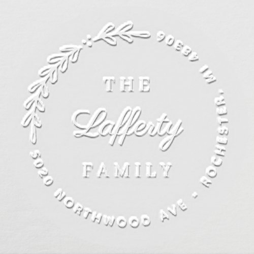 Laurel Personalized Family Monogram Wreath Address Embosser