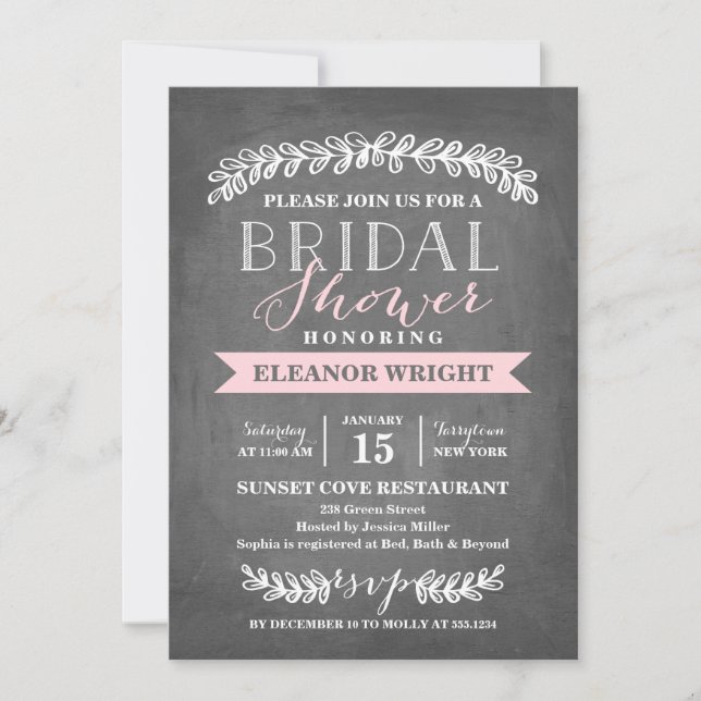 Laurel Pink Banner | Bridal Shower Invitation (Front)