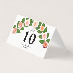 Laurel & Rose Flowers Wedding Fold Table Card