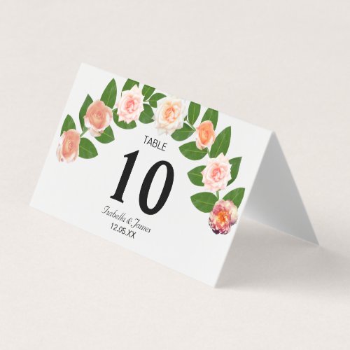 Laurel  Rose Flowers Wedding Fold Table Card