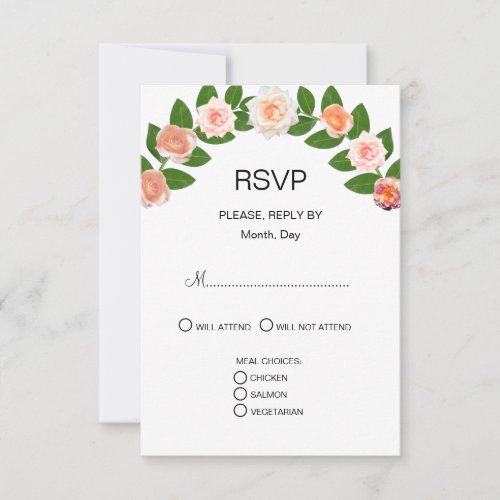 Laurel  Rose Flowers Wedding RSVP Card