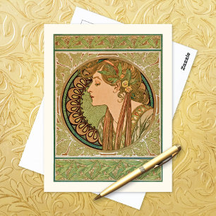 Laurel Vintage Portrait Alphonse Mucha Postcard