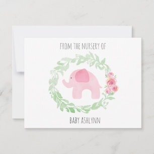 Laurel Watercolor Pink Elephant From The Nursery Note Card