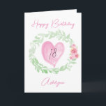 Laurel Watercolor Pink Heart 18th Birthday Card<br><div class="desc">A green watercolor laurel and pink flowers with a pink watercolor heart  featured on the front of this personalized 18th birthday card for her. You will be able to easily personalize the front with her name and birthday message inside. This would make a wonderful 18th card keepsake for her.</div>