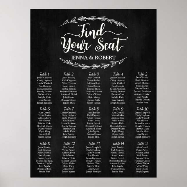 Laurel Wedding Seating Chart, Editable Color Poster (Front)
