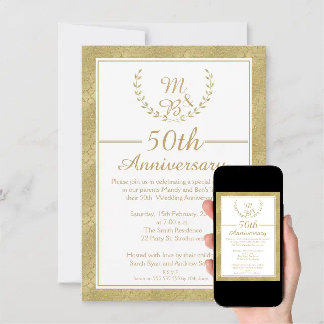 Laurel Wreath 50th Wedding Anniversary Invitation 