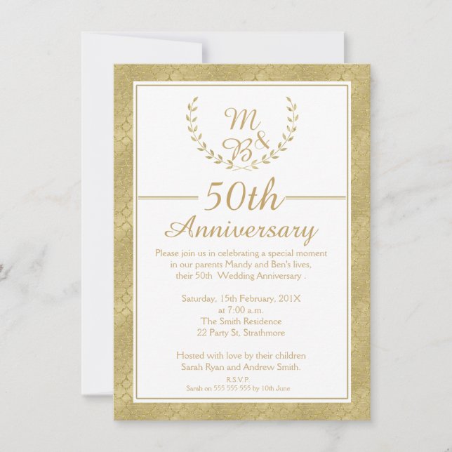 Laurel Wreath 50th Wedding Anniversary Invitation (Front)