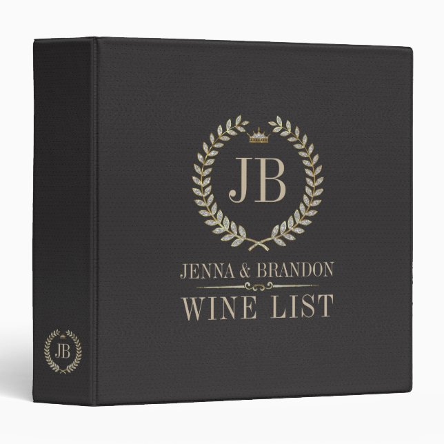 Laurel wreath and black leather 3 ring binder (Front/Spine)