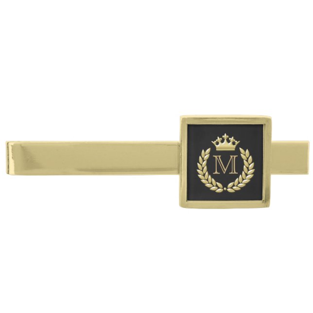Laurel Wreath and Crown Gold Finish Tie Clip (Front)