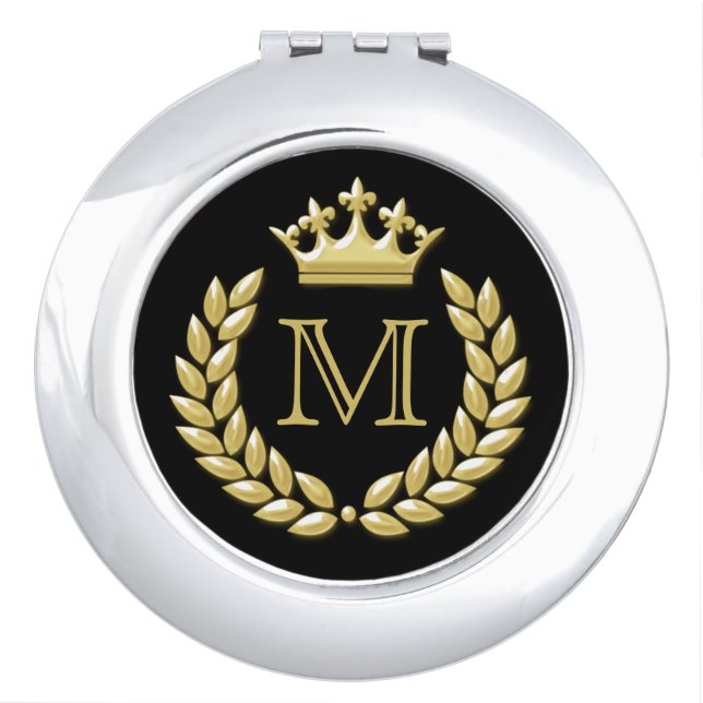 Laurel Wreath and Crown Monogram Compact Mirror (Front)