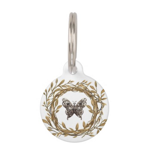 laurel wreath and golden butterfly pet ID tag
