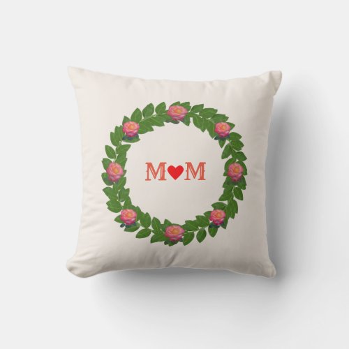 Laurel Wreath and Roses Throw Pillow