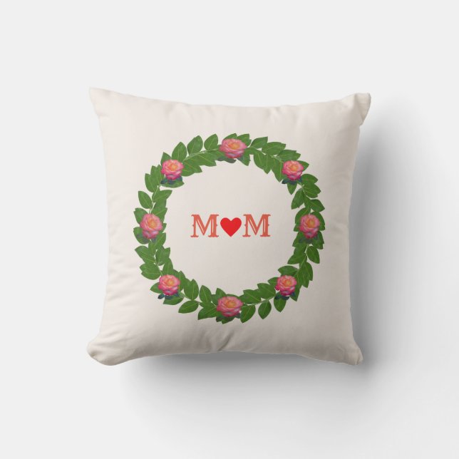 Laurel Wreath and Roses Throw Pillow (Front)