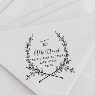 Laurel Wreath Calligraphy Name Return Address Rubber Stamp