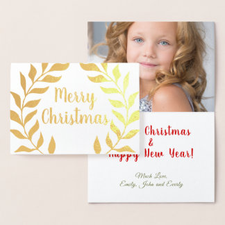 Laurel Wreath Christmas Photo Real Gold Foil Card
