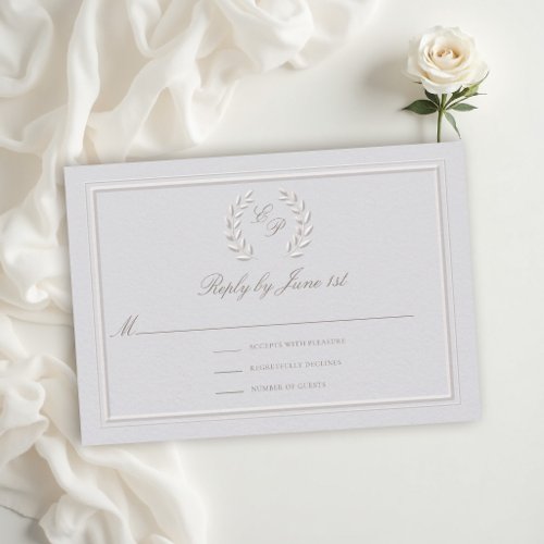 Laurel Wreath Crest Frame Classic Formal Wedding RSVP Card