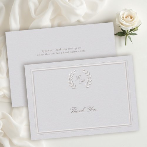 Laurel Wreath Crest Frame Classic Formal Wedding Thank You Card