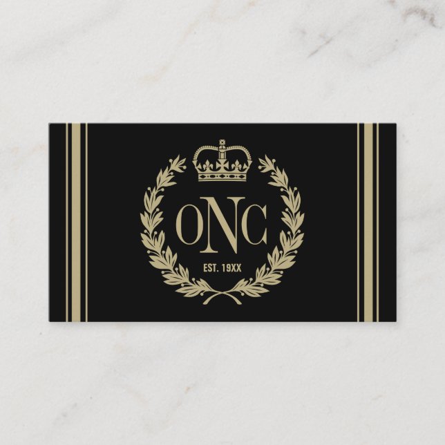 Laurel Wreath & Crown Monogrammed Business Card (Front)