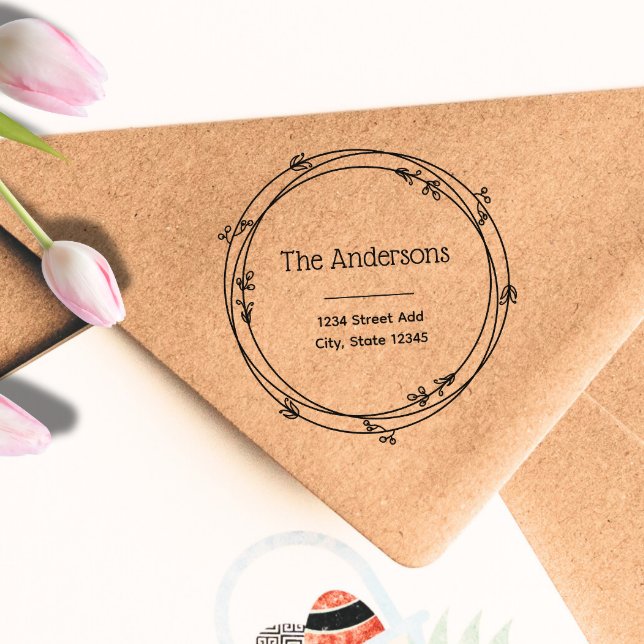 Laurel Wreath Custom Family Name Return Address  Rubber Stamp (Creator Uploaded)