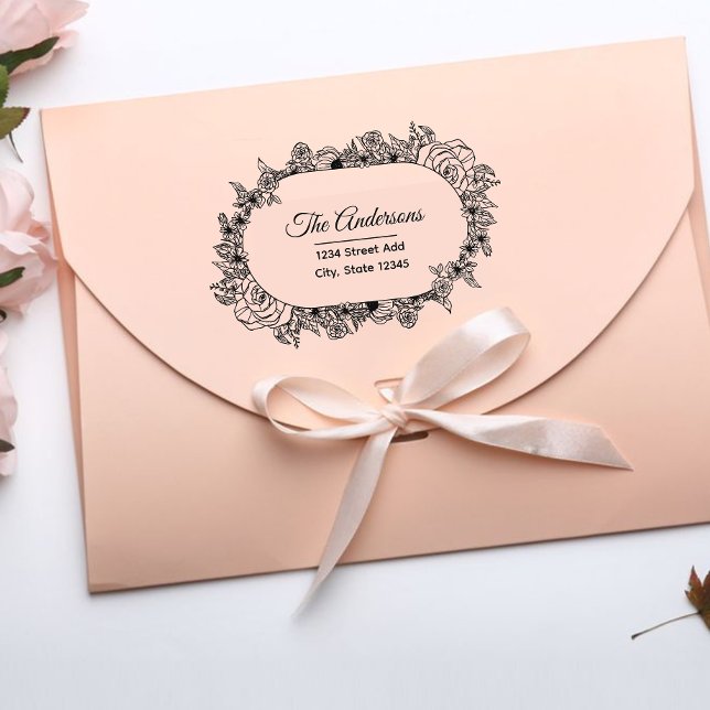 Laurel Wreath Custom Family Name Return Address  Rubber Stamp (Creator Uploaded)