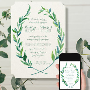 Laurel Wreath Eucalyptus Leaf Branch Modern Simple Invitation