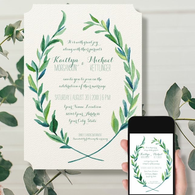 Laurel Wreath Eucalyptus Leaf Branch Modern Simple Invitation (Creator Uploaded)