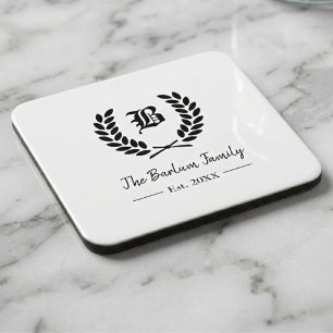 Laurel Wreath Family Monogram Beverage Coaster