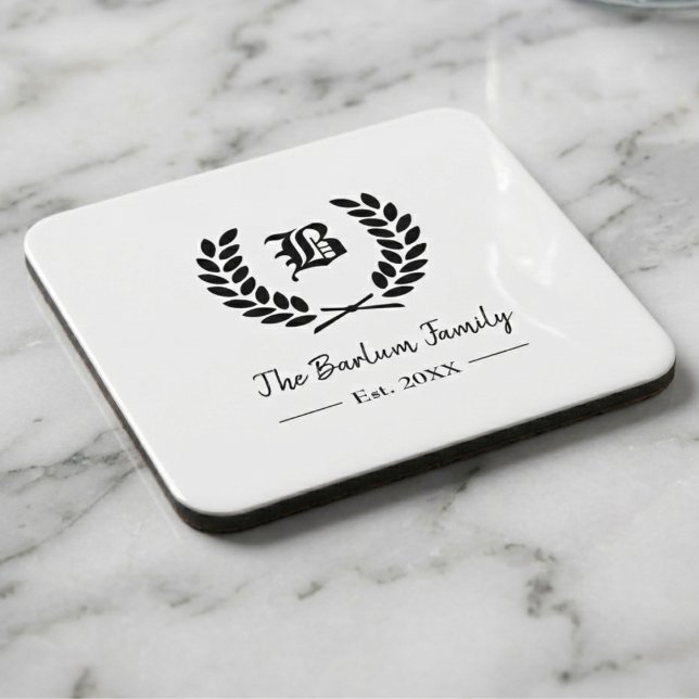 Laurel Wreath Family Monogram Beverage Coaster (Family Name Monogram )