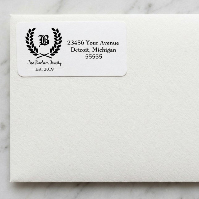 Laurel Wreath Family Monogram Label (Family Name Monogram Address Labels)