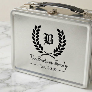 Laurel Wreath Family Monogram Metal Lunch Box