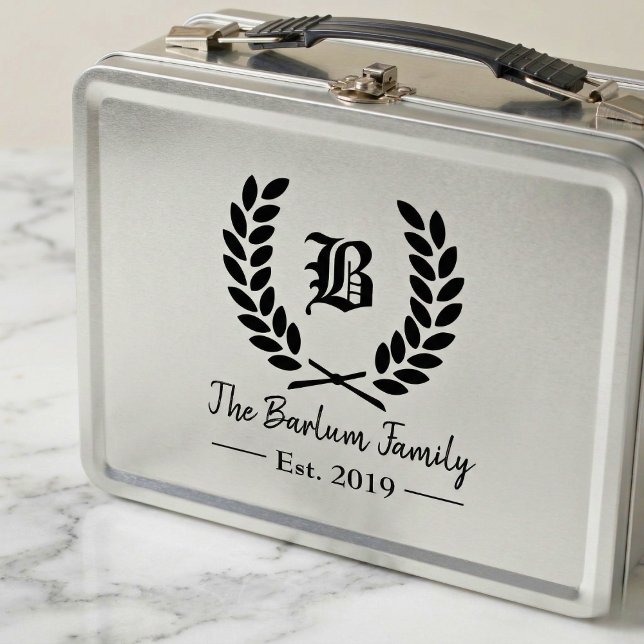 Laurel Wreath Family Monogram Metal Lunch Box (Personalized Family Name Monogram Metal Lunch Box)