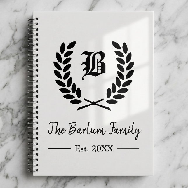 Laurel Wreath Family Monogram Notebook (Family Name Monogram Spiral Notebook)
