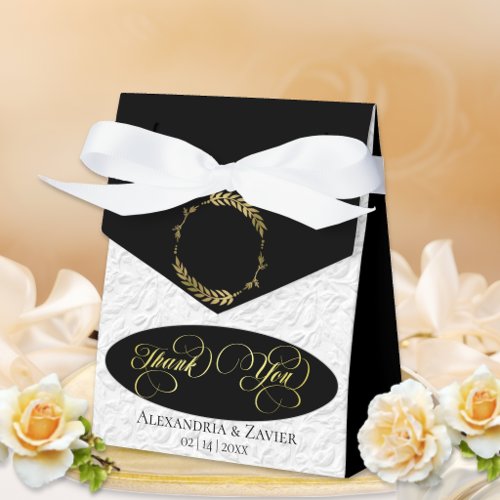 Laurel Wreath Faux Emboss -Black/Gold Favor Boxes