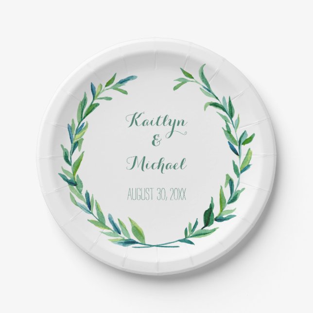 Laurel Wreath Garland Foliage Circle Reception Art Paper Plates (Front)