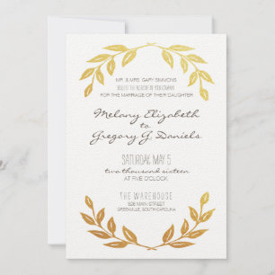 Laurel Wreath Gold Leaf Wedding Invitation