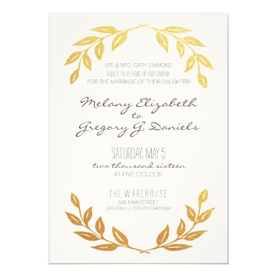 Laurel Wreath Gold Leaf Wedding Invitation Zazzle Laurel Wreath Gold Leaf Wedding Invitation
