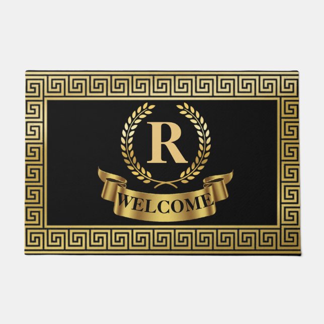 Laurel Wreath Greek Key Personalizable Door Mat (Front)