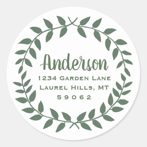 Laurel Wreath Green  White Return Address Labels