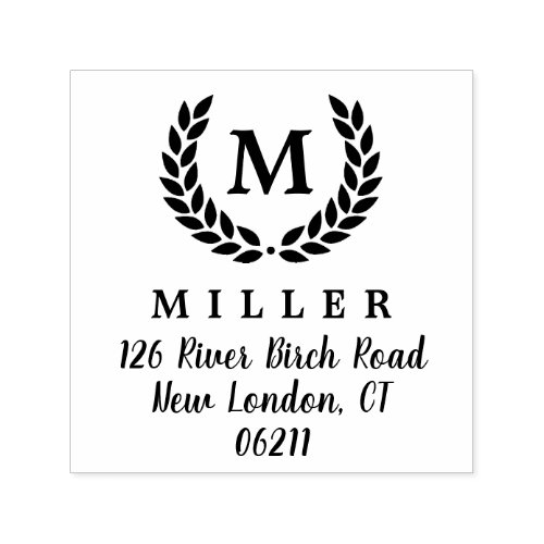 Laurel Wreath Initial Monogram Address Stamp